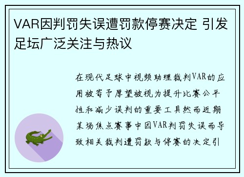 VAR因判罚失误遭罚款停赛决定 引发足坛广泛关注与热议