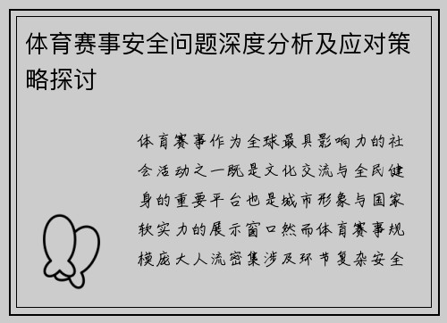体育赛事安全问题深度分析及应对策略探讨