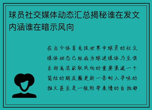 球员社交媒体动态汇总揭秘谁在发文内涵谁在暗示风向